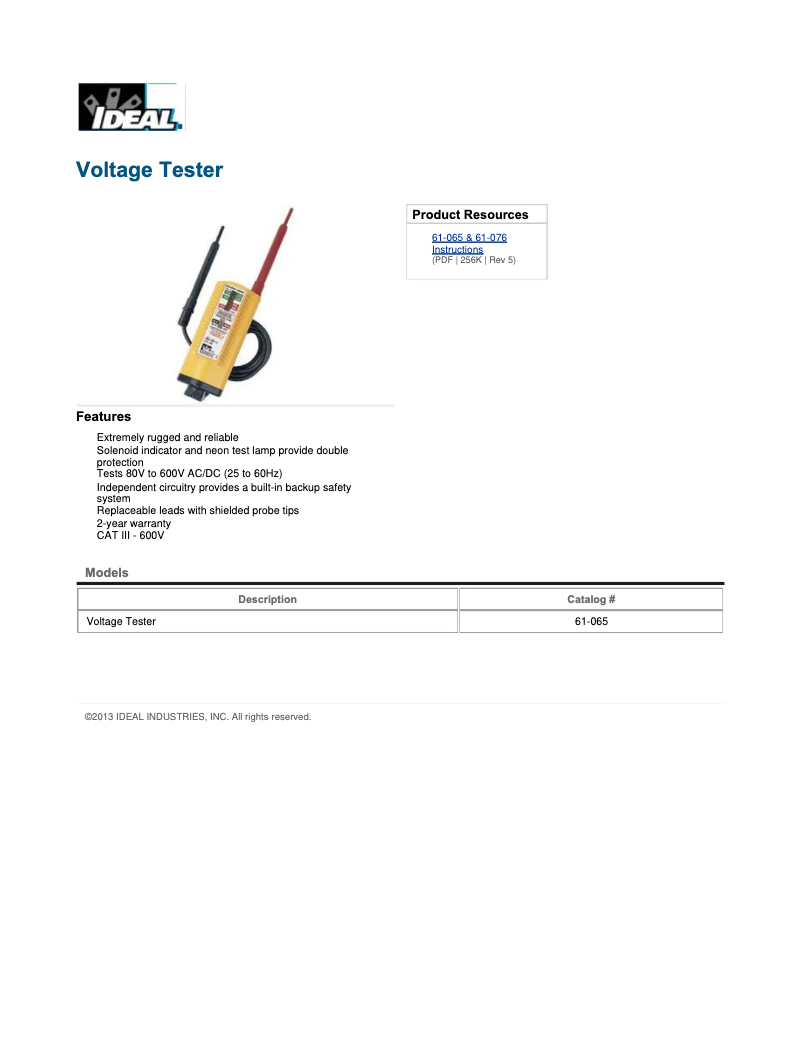 Page 1 of the manual Technical Sheet Ideal 61-065