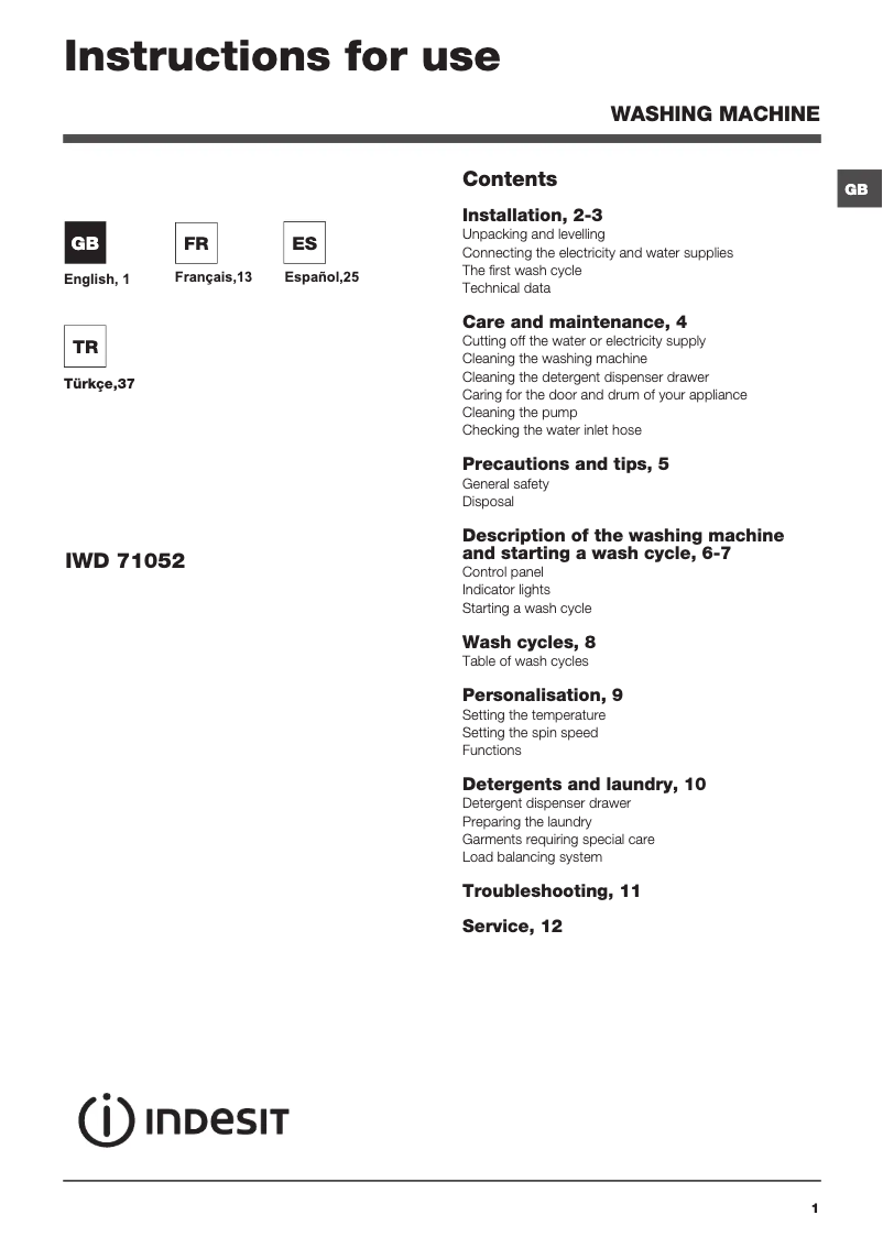 Image de la première page du manuel de l'appareil IWD 71052 SL C ECO EU