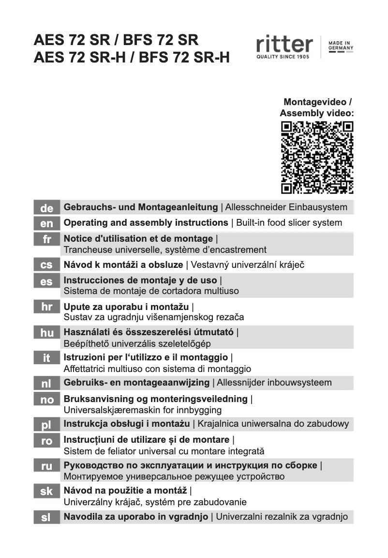 Page 1 of the manual User Manual Ritter AES 72 SR