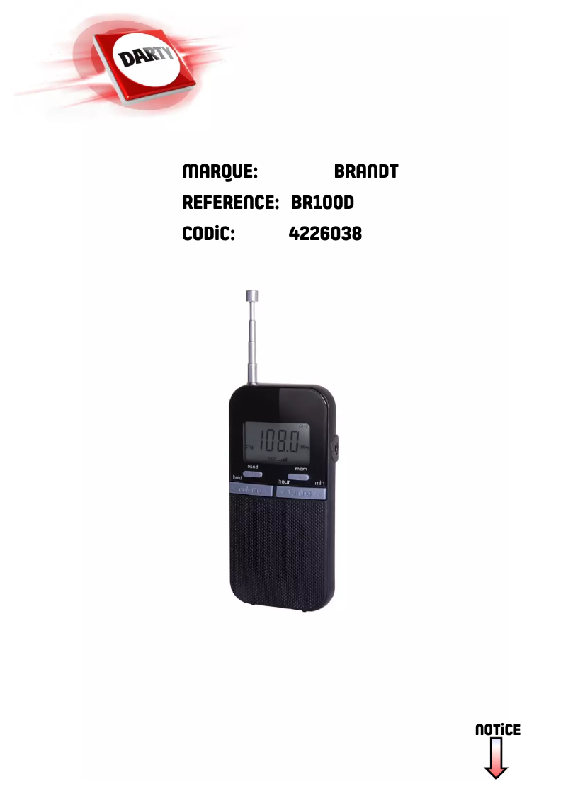 Page 1 de la notice Manuel utilisateur Brandt BR100D