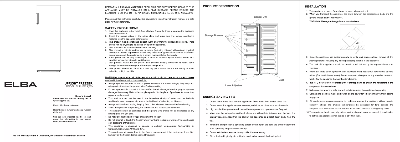 Page 1 de la notice Manuel utilisateur Elba EUF-J2923(SV)