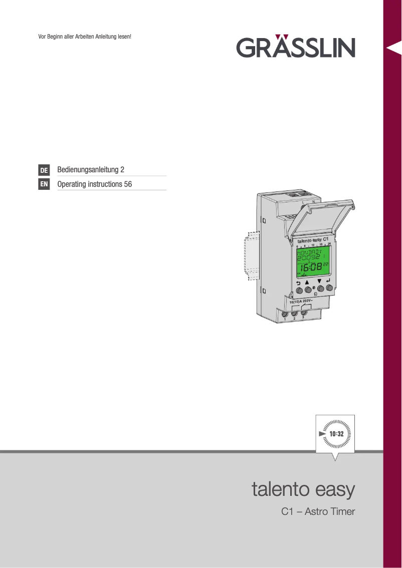 Page 1 de la notice Manuel utilisateur Grässlin talento easy C1
