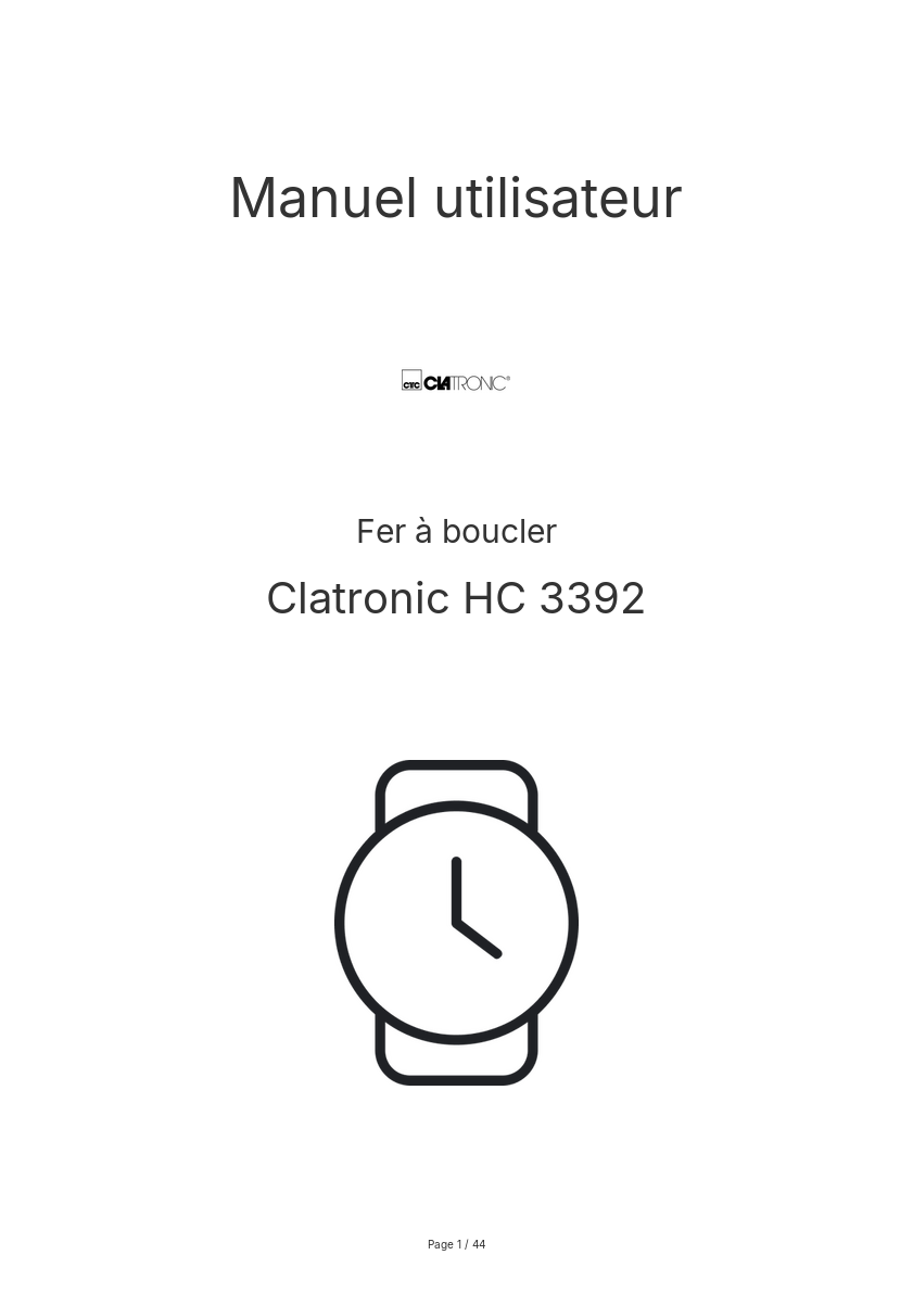 Page n°1 - Manuel utilisateur Clatronic HC 3392