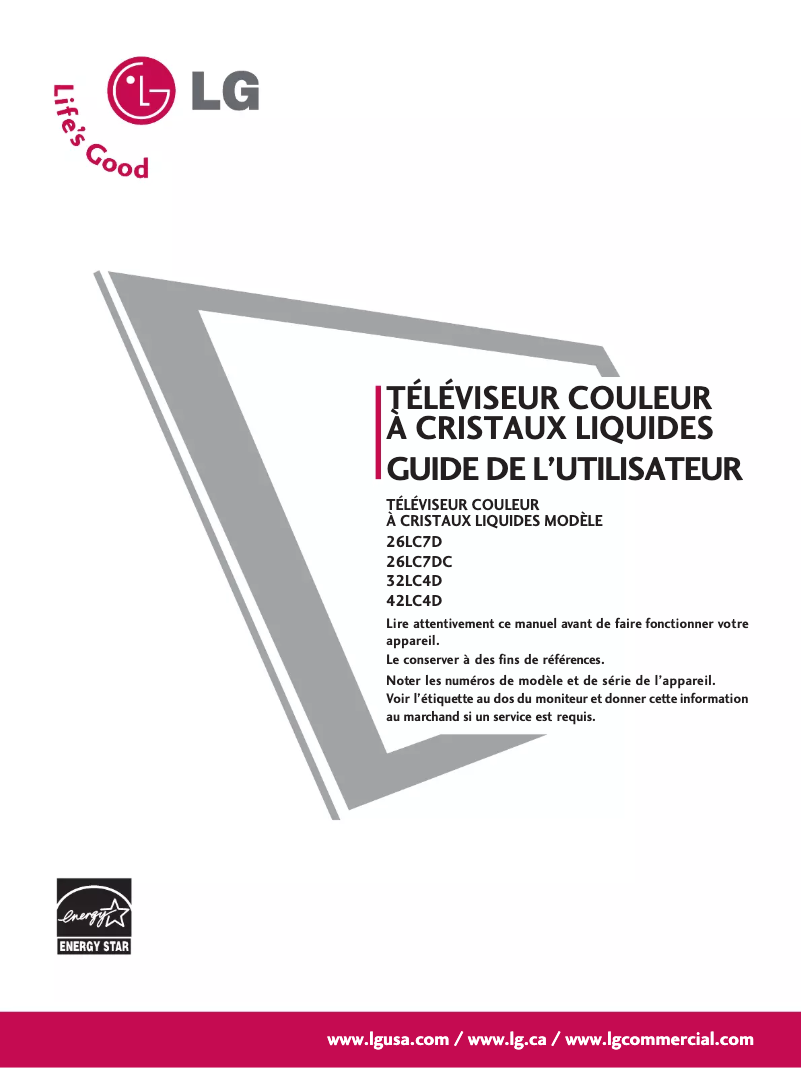 Page 1 de la notice Manuel utilisateur LG 26LC7D