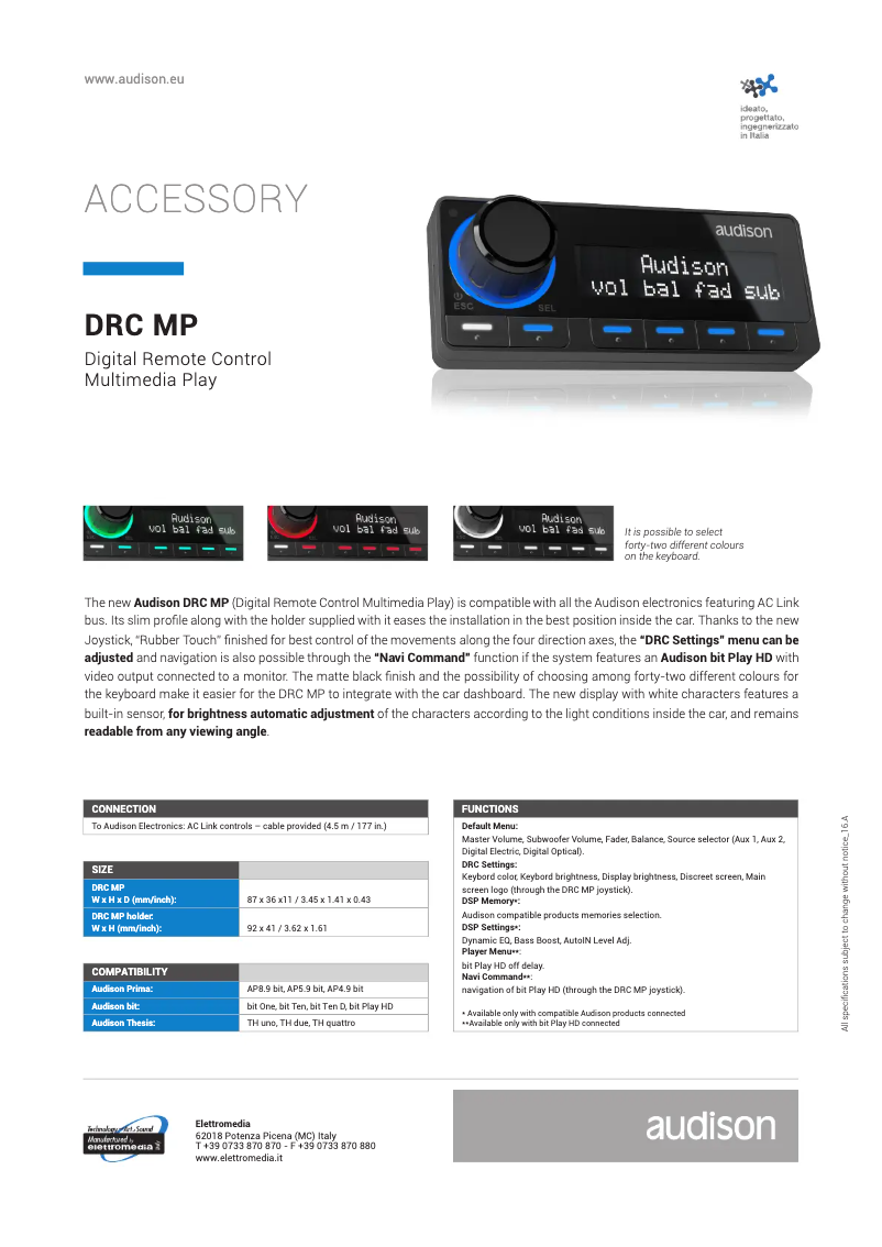 Page 1 de la notice Fiche technique Audison Thesis DRC MP