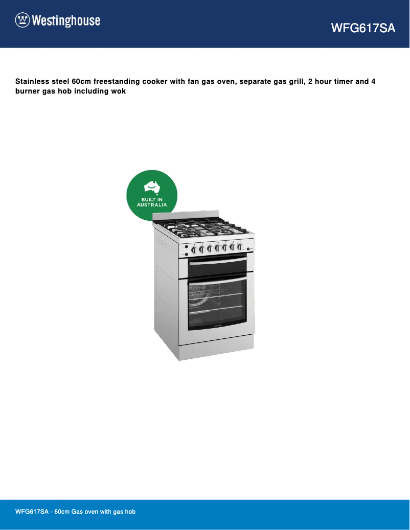 Page n°1 - Fiche technique Westinghouse WFG617SA