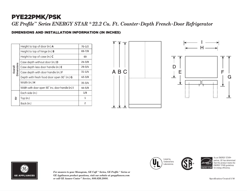 Imagen de la primera página del manual del dispositivo Profile PYE22PMKES