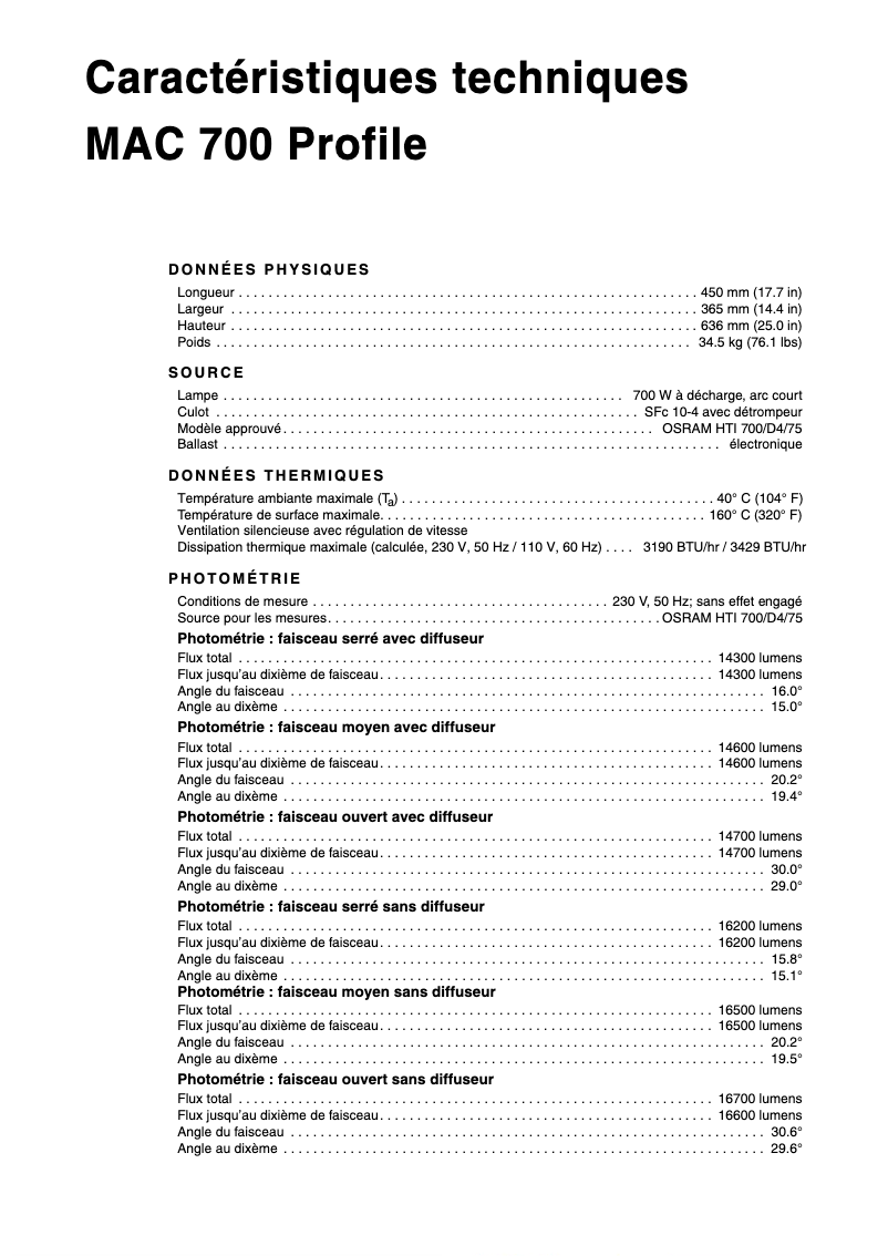 Image de la première page du manuel de l'appareil MAC 700 Profile