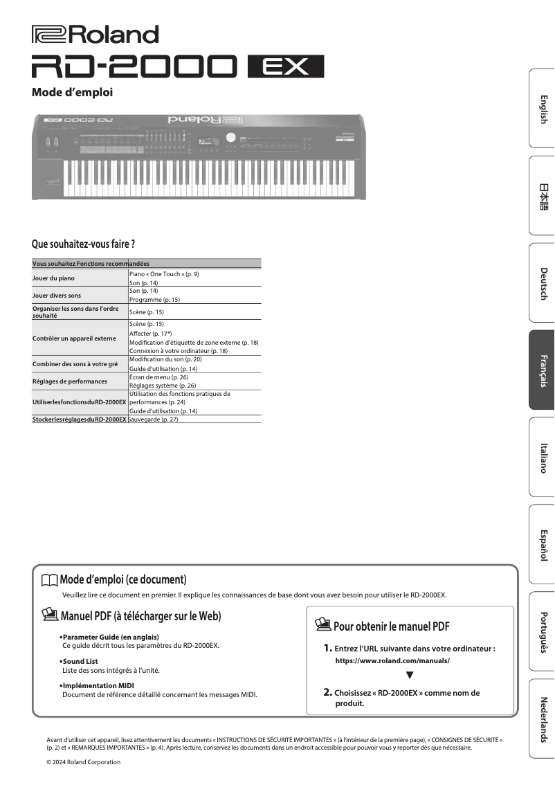 Image de la première page du manuel de l'appareil RD-2000 EX