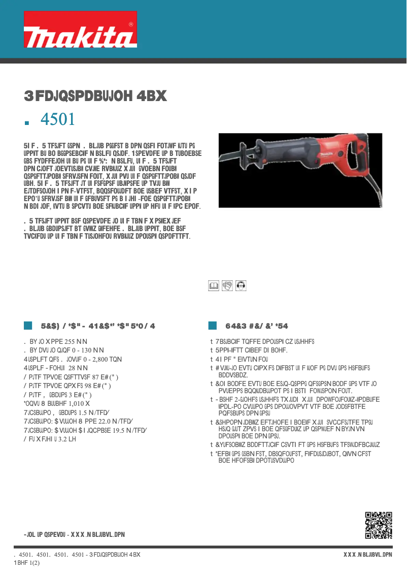 Page n°1 - Fiche technique Makita M4501