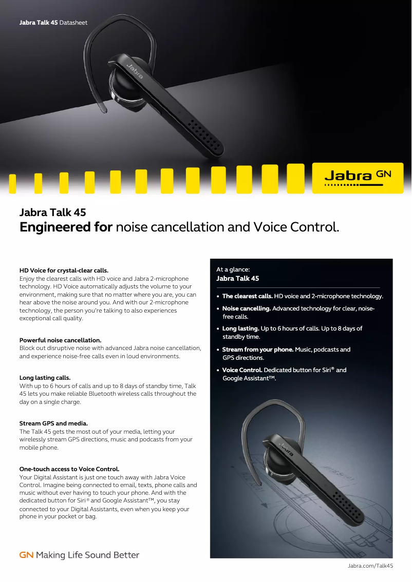 Page 1 of the manual Technical Sheet Jabra Talk 45