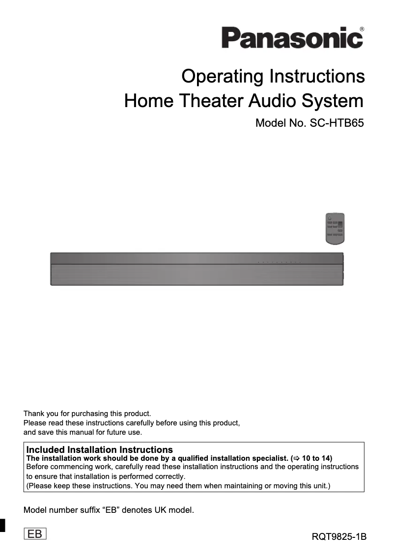 Image de la première page du manuel de l'appareil SC-HTB65