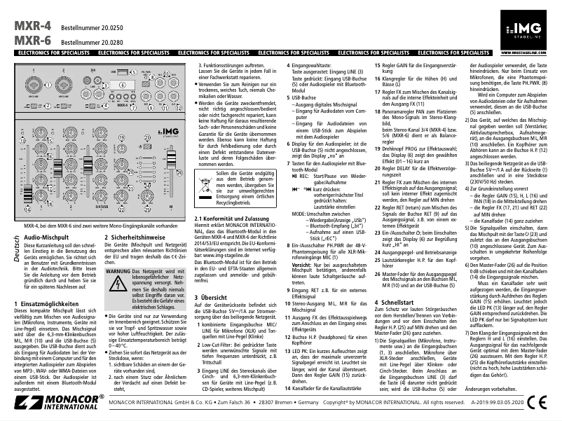 Page n°1 - Manuel utilisateur IMG Stageline MXR-6
