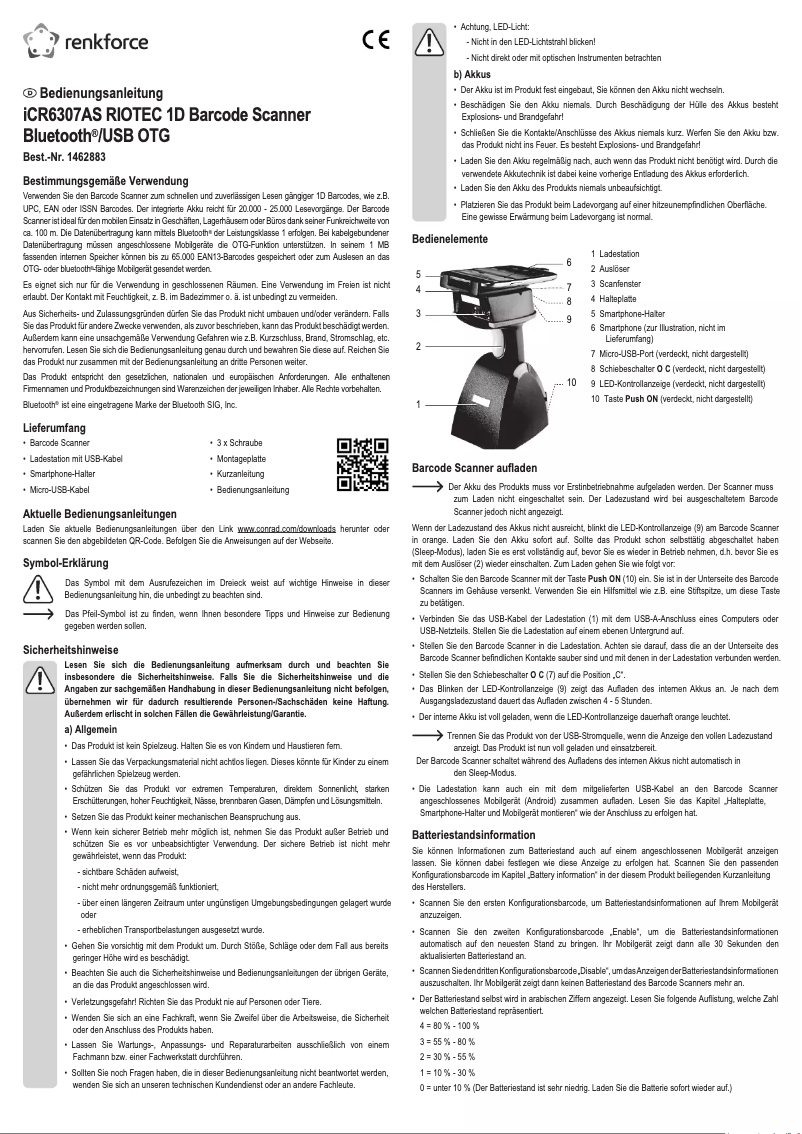 Page 1 de la notice Manuel utilisateur Renkforce RioScan iCR6307AS