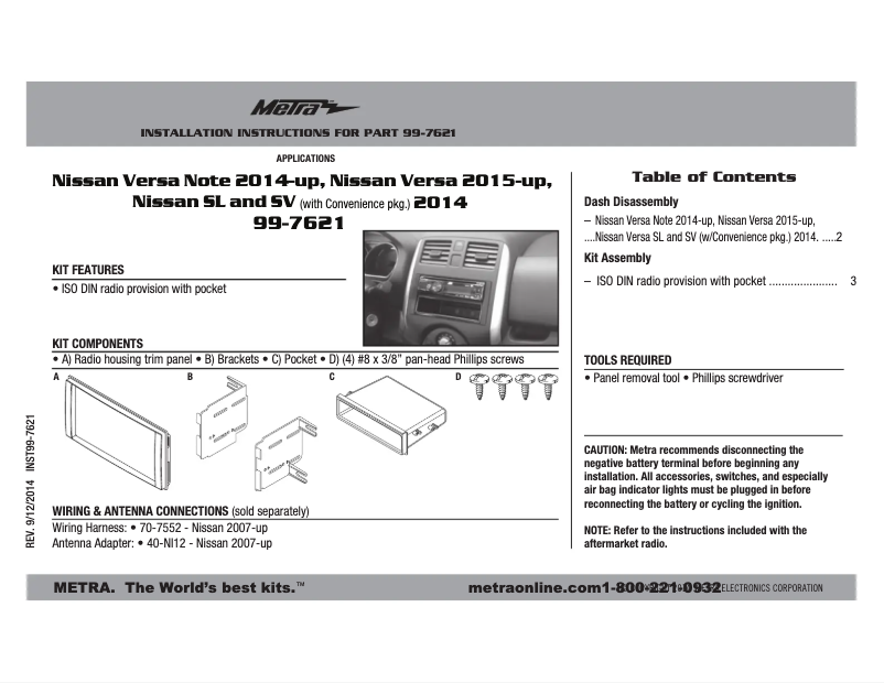 Page n°1 - Manuel utilisateur Metra 99-7621