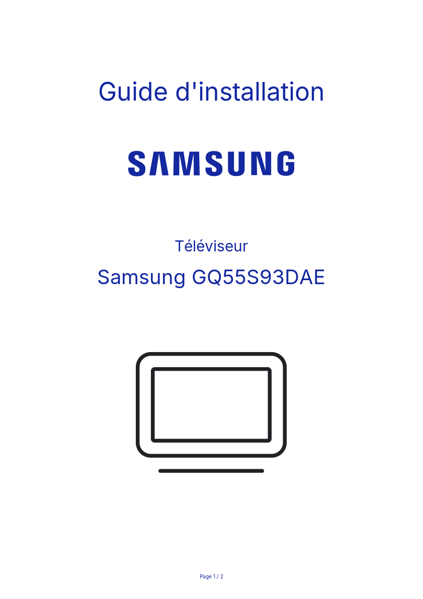 Page n°1 - Guide d'installation Samsung GQ55S93DAE