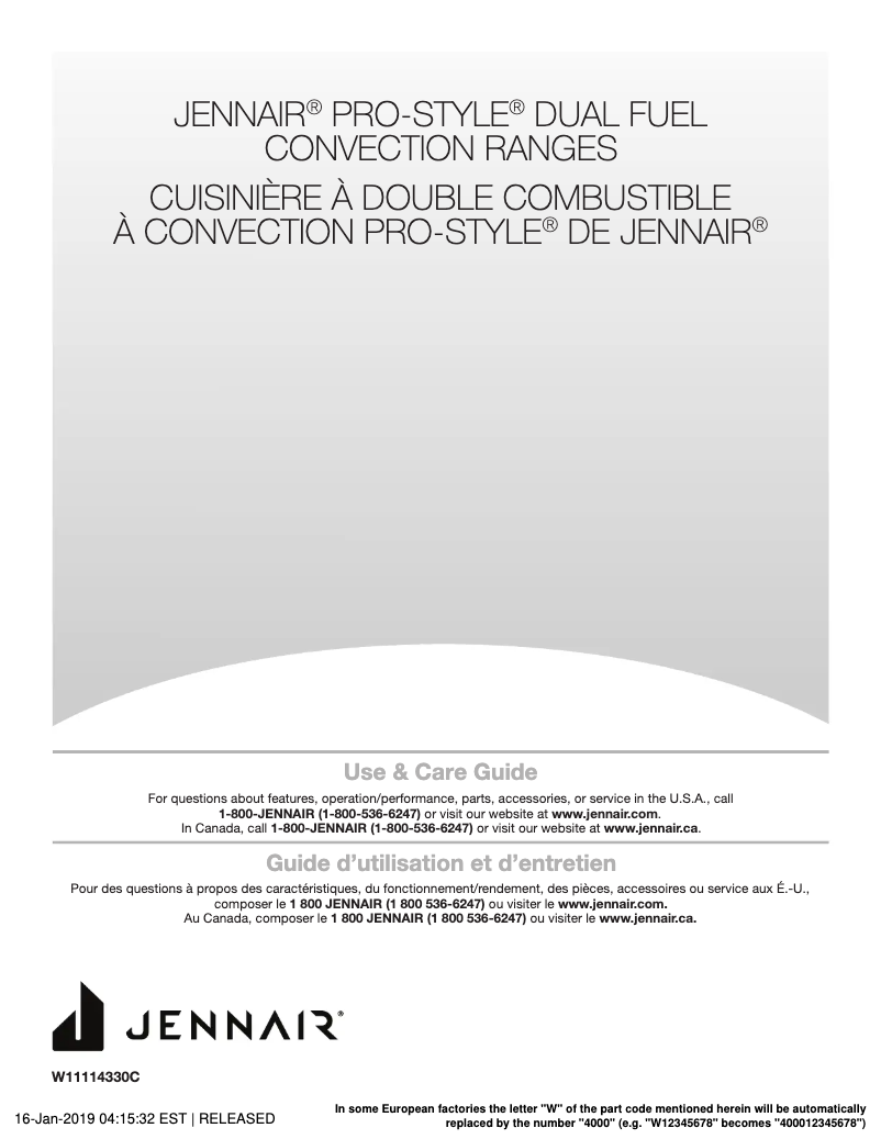 Page n°1 - Manuel utilisateur JennAir JGRP548HM