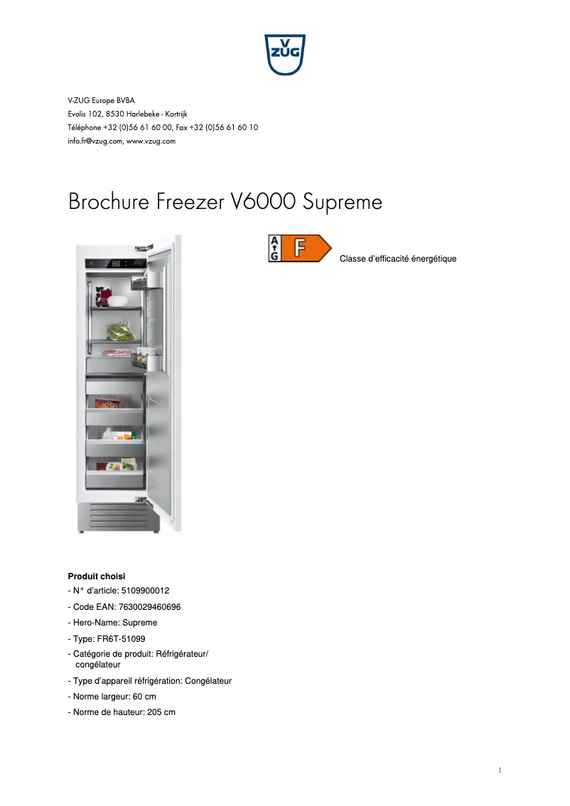 Page 1 de la notice Brochure V-Zug V6000 Supreme