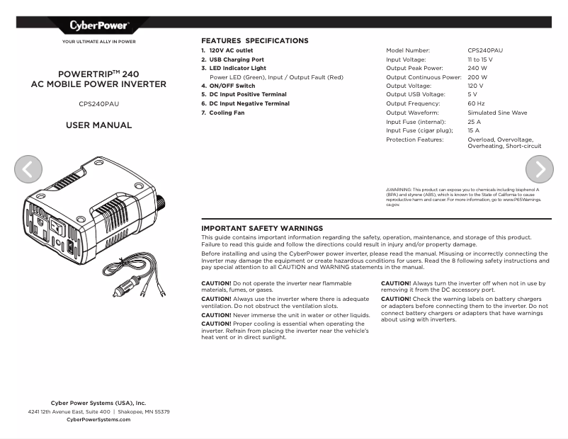 Image de la première page du manuel de l'appareil CPS240PAU