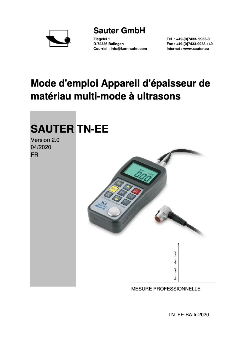 Page 1 de la notice Manuel utilisateur Sauter TN EE