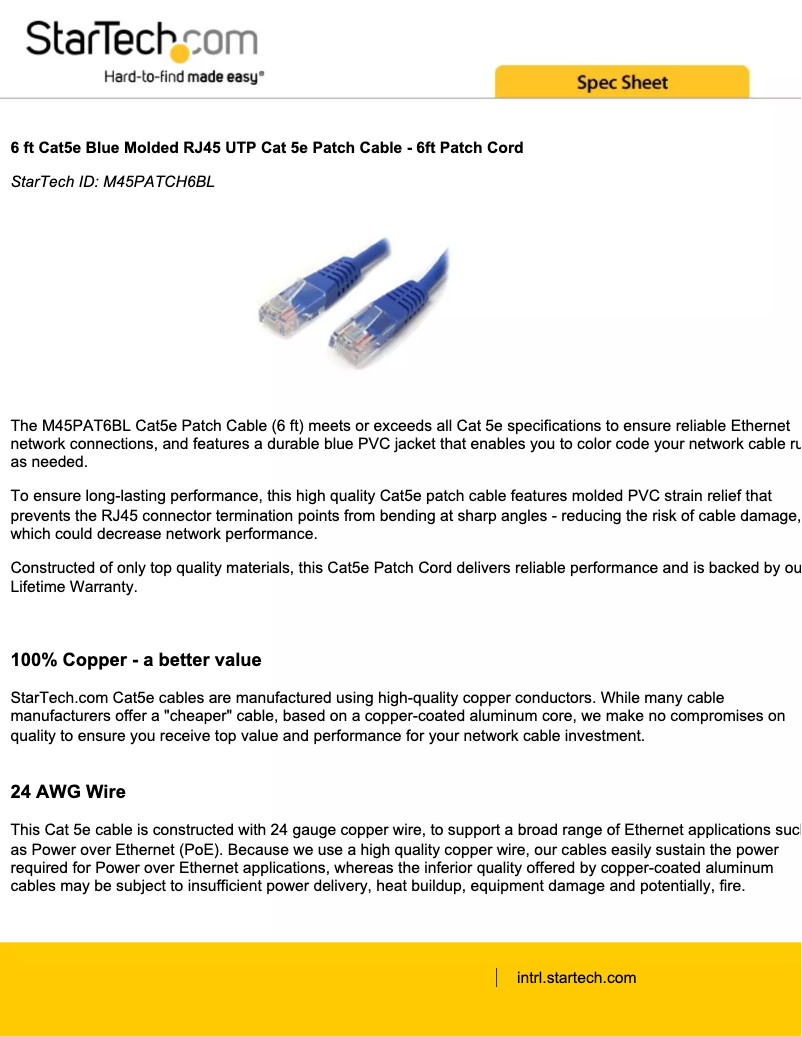 Page 1 de la notice Manuel utilisateur StarTech.com M45PATCH6BL