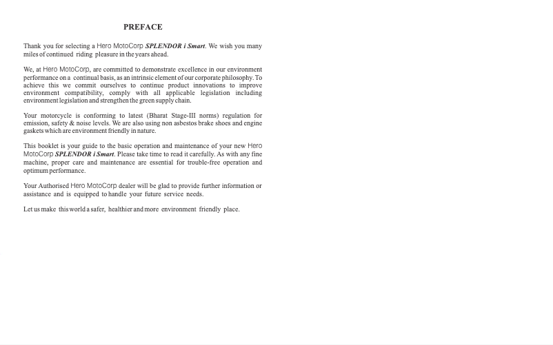 Page 1 de la notice Manuel utilisateur Hero Splendor iSmart (2013)