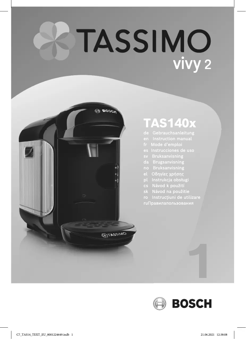 Page n°1 - Manuel utilisateur Bosch Tassimo Vivy 2 TAS1406