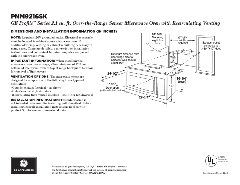 Page 1 of the manual Technical Sheet GE PVM9215SKSS