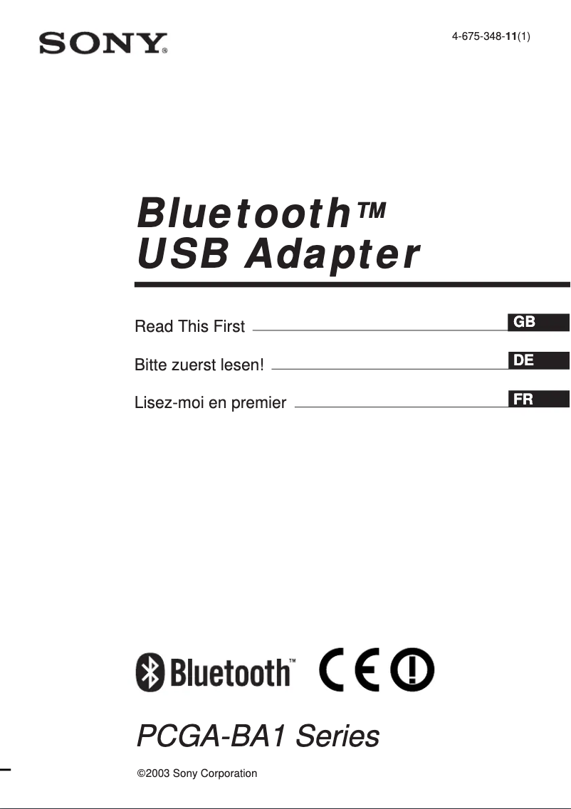 Page 1 de la notice Guide d'installation Sony PCGA-BA1