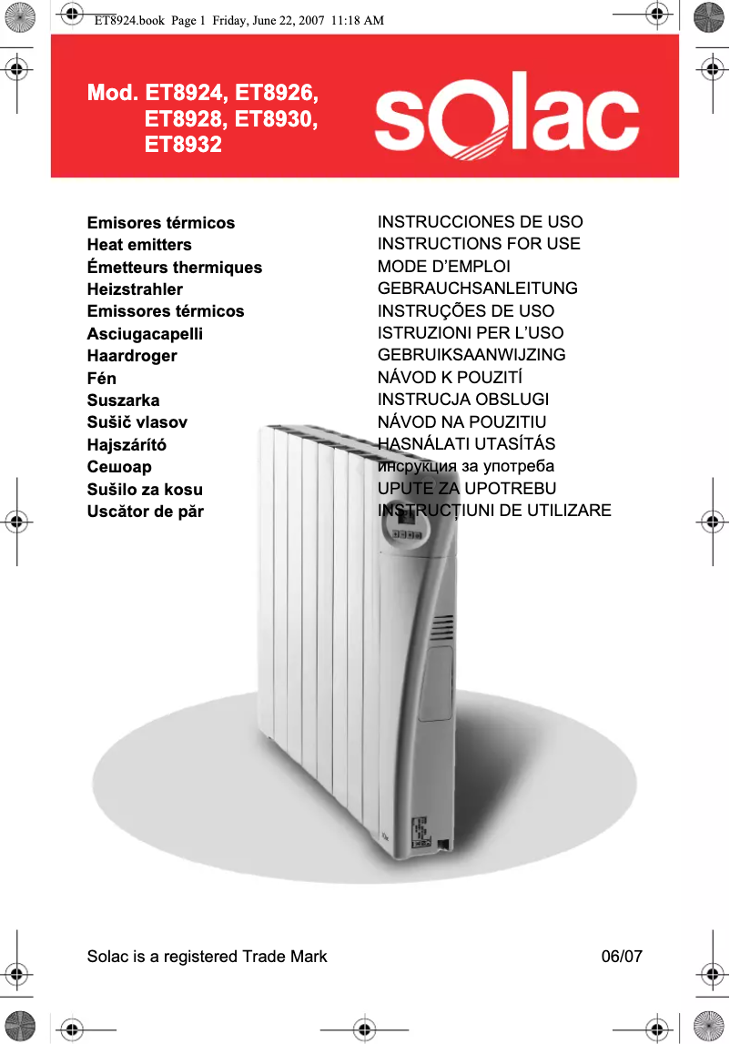 Page 1 de la notice Manuel utilisateur Solac ET8932