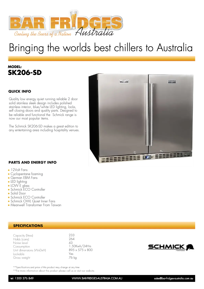 Page n°1 - Fiche technique Schmick SK206-SD