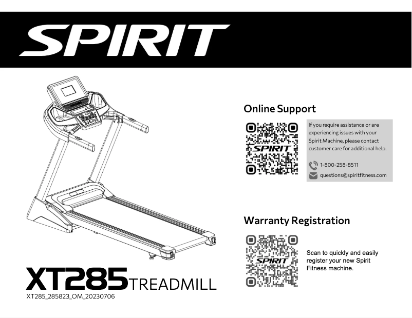 Page n°1 - Manuel utilisateur Spirit Fitness XT285
