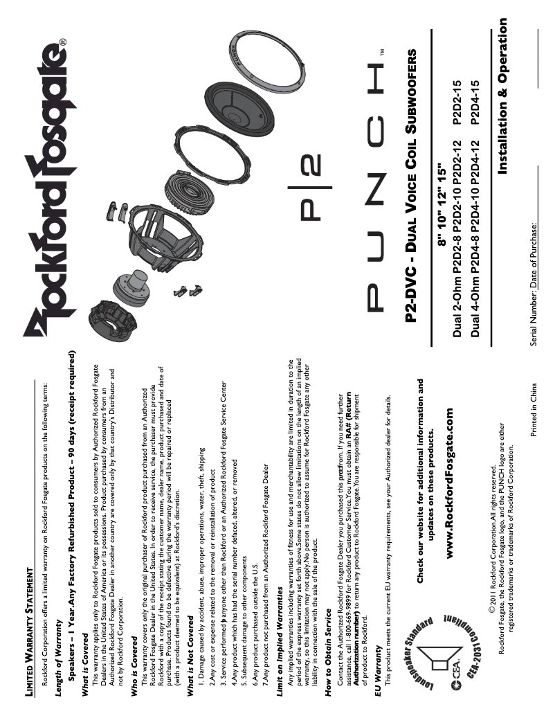 Page n°1 - Manuel utilisateur Rockford Fosgate Punch P2D4-8
