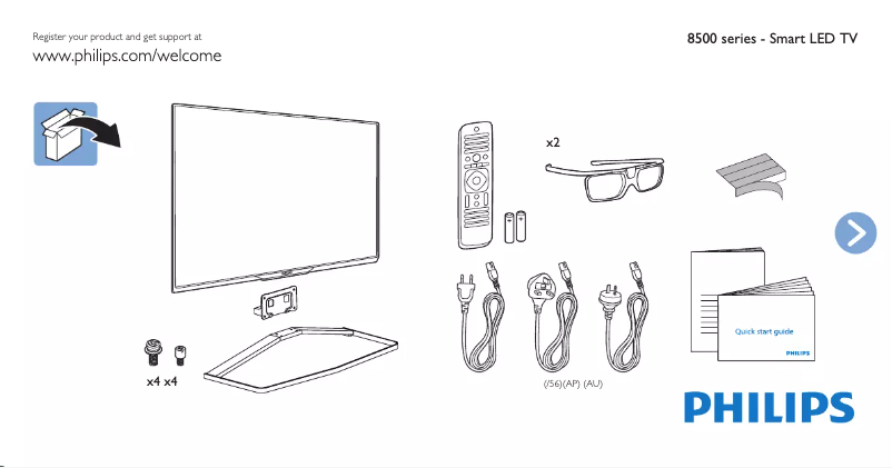 Page 1 de la notice Guide de démarrage rapide Philips 8500 series 50PUT8509S