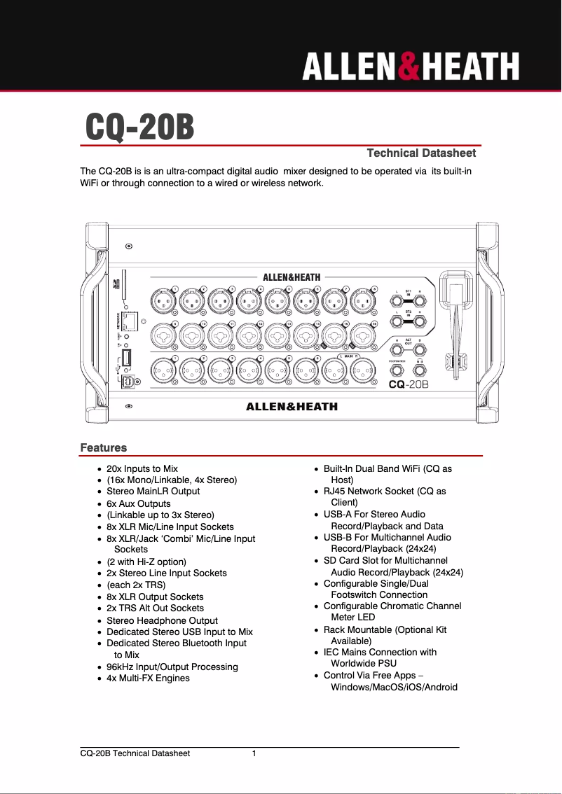 Page n°1 - Fiche technique Allen & Heath CQ-20B