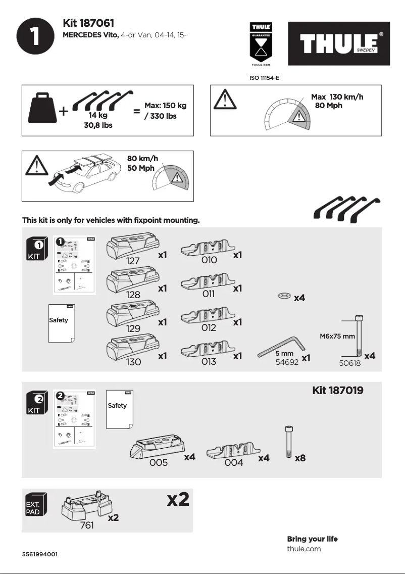 Page 1 de la notice Manuel utilisateur Thule Kit 187061
