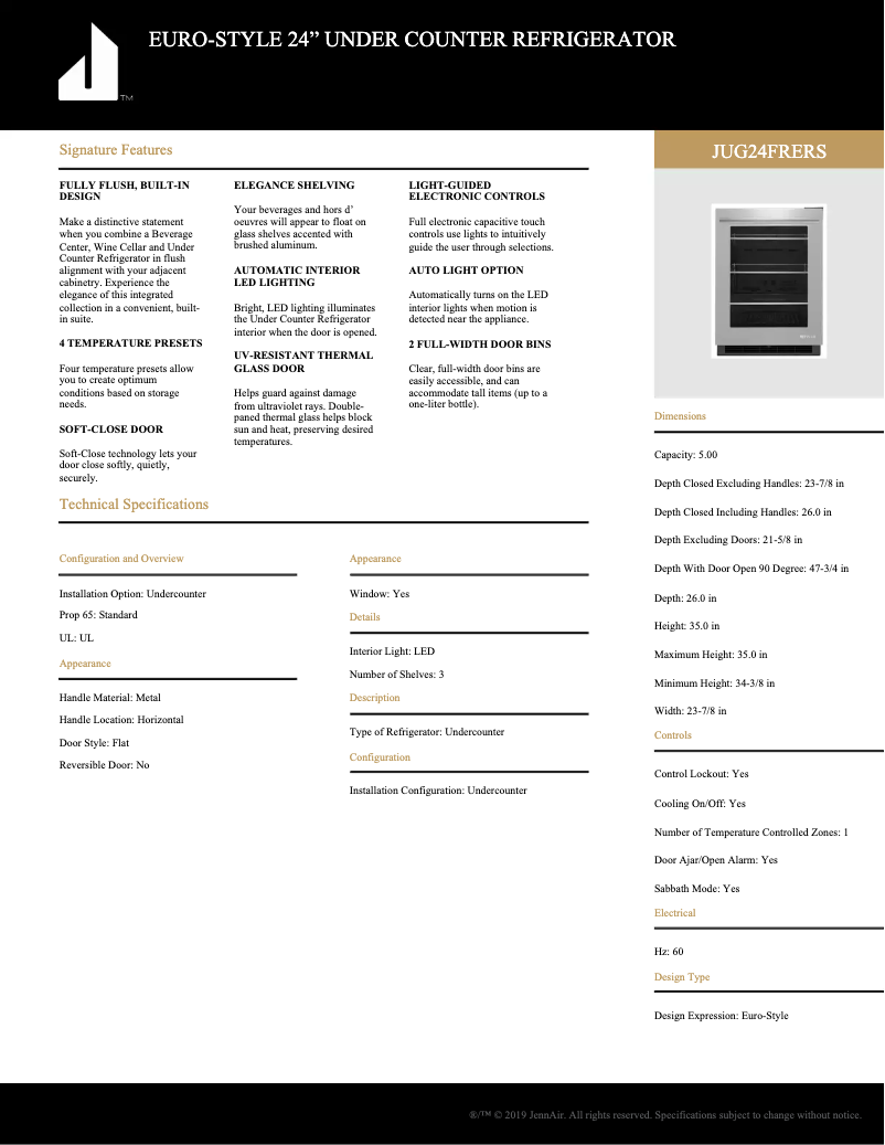 Page n°1 - Fiche technique JennAir JUG24FLERS