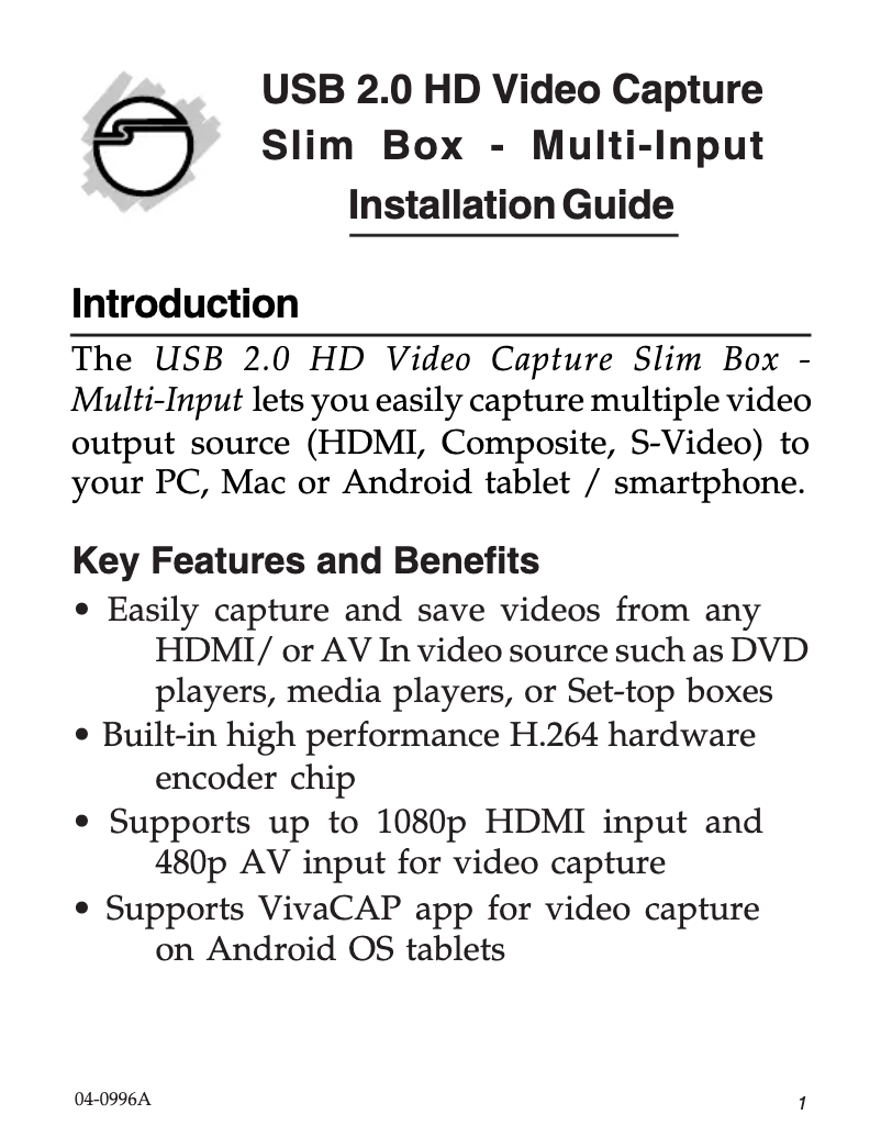 Page 1 de la notice Manuel utilisateur Siig JU-AV0312-S1