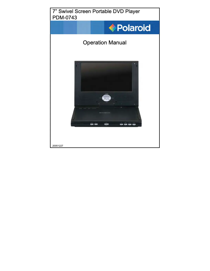Page n°1 - Manuel utilisateur Polaroid PDM-0743