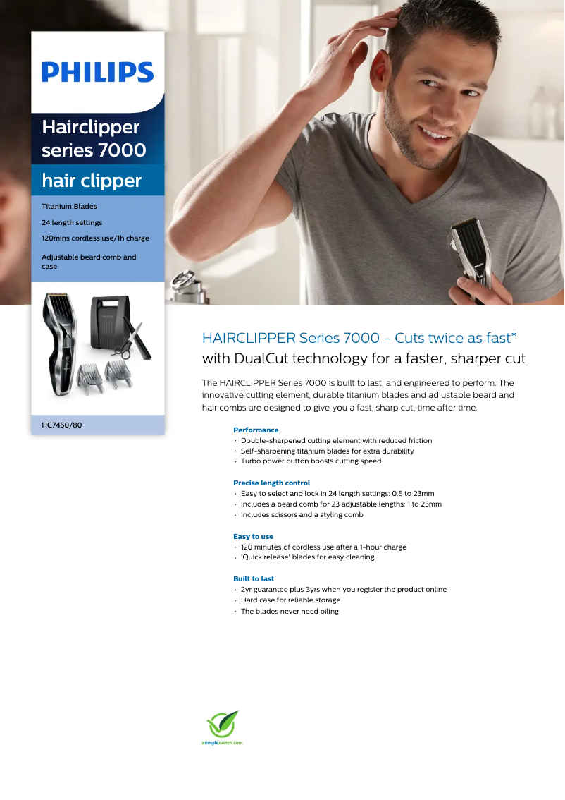 Page 1 de la notice Fiche technique Philips Series 7000 HC7450