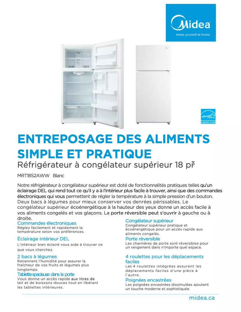 Page n°1 - Fiche technique Midea MRT18S2AWW