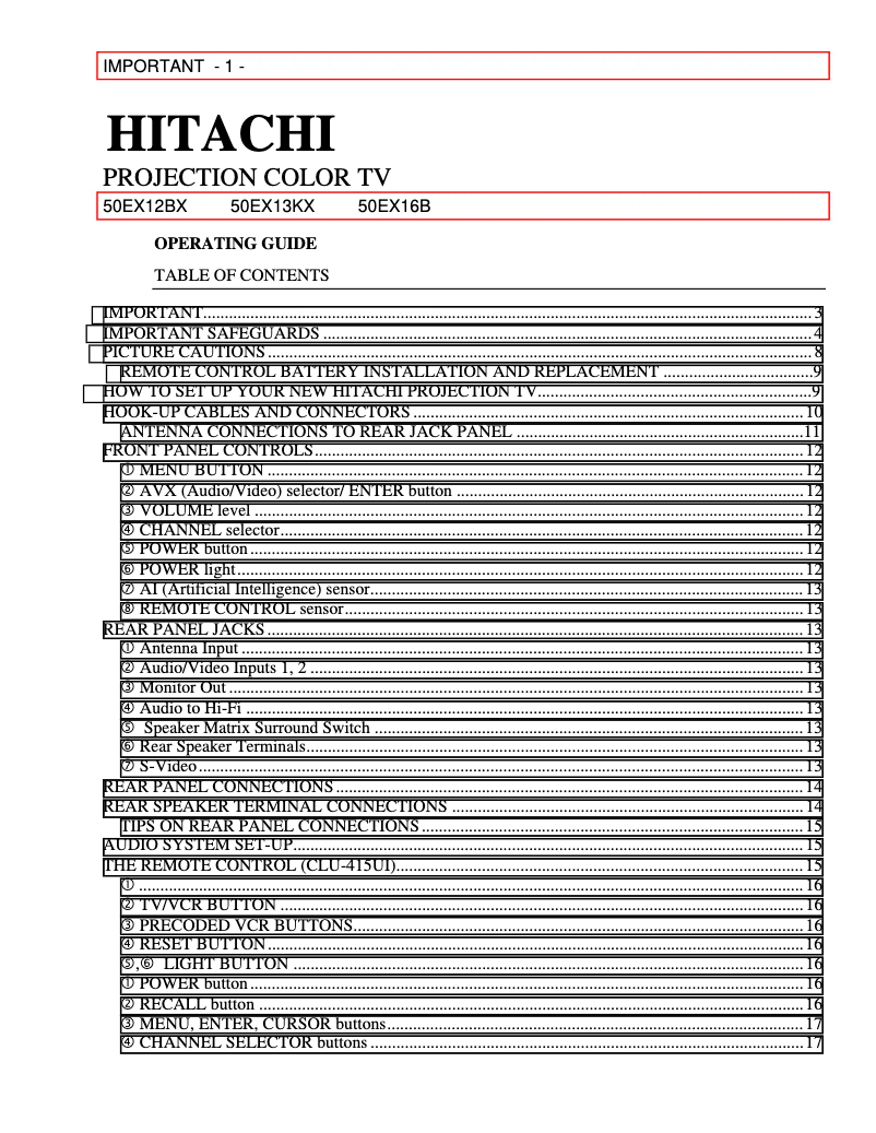 Page 1 de la notice Manuel utilisateur Hitachi 50EX12BX