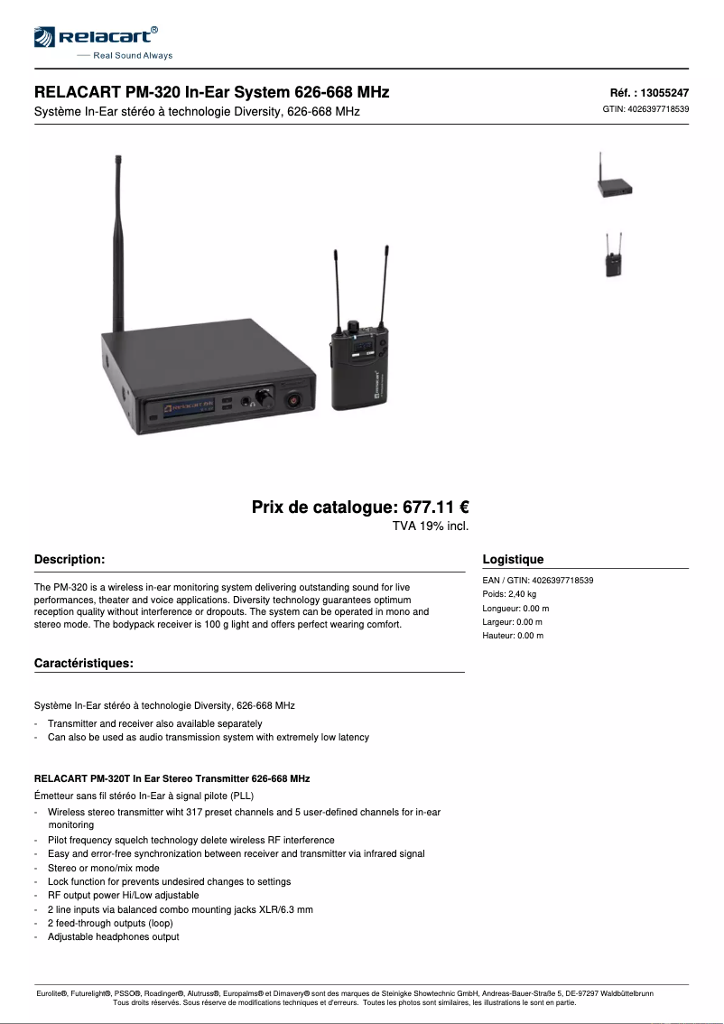 Page n°1 - Fiche technique Relacart PM-320