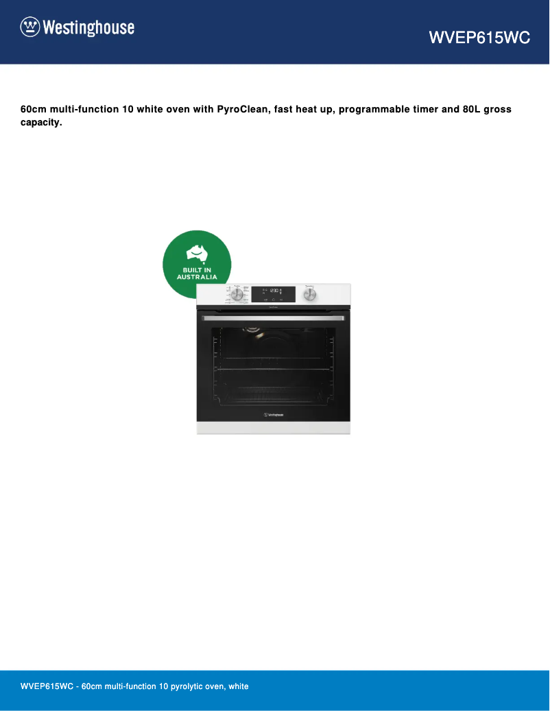 Page n°1 - Fiche technique Westinghouse WVEP615WC