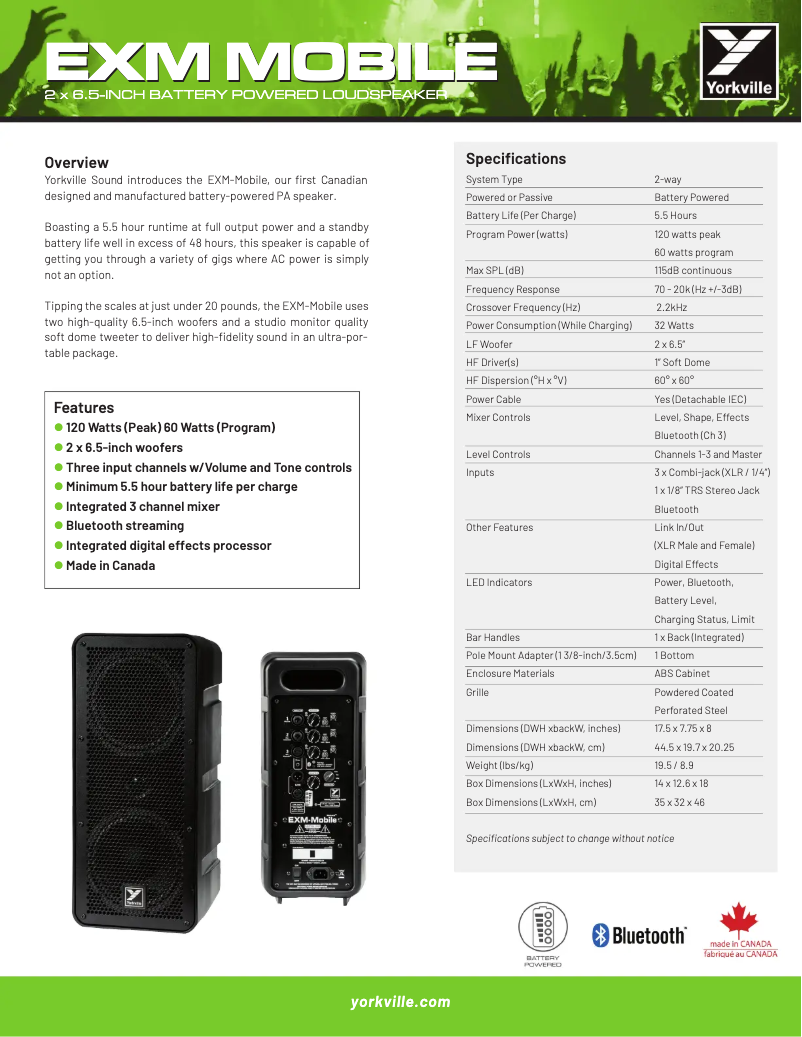 Page n°1 - Fiche technique Yorkville EXM Mobile
