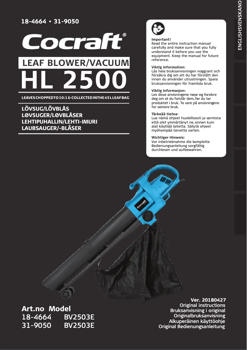 Page 1 de la notice Manuel utilisateur Cocraft HL 2500