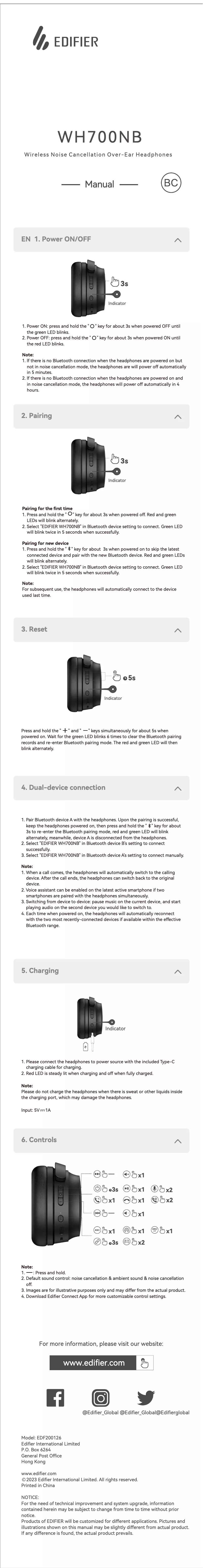 Image de la première page du manuel de l'appareil WH700NB