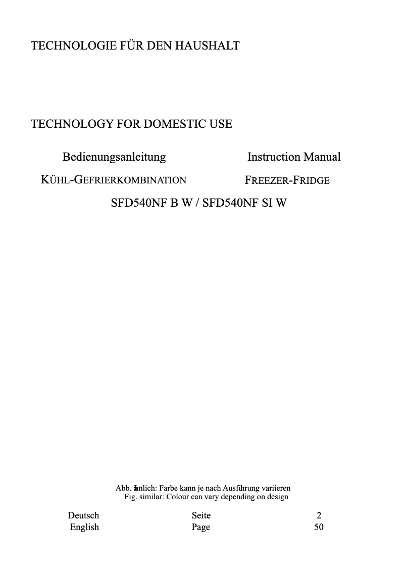 Page 1 de la notice Manuel utilisateur Wolkenstein WFD540NF SI