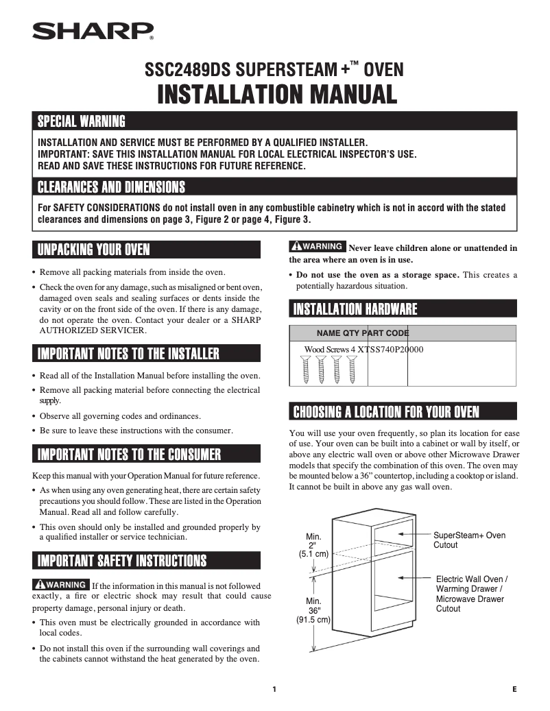 Page n°1 - Manuel utilisateur Sharp SSC2489DS