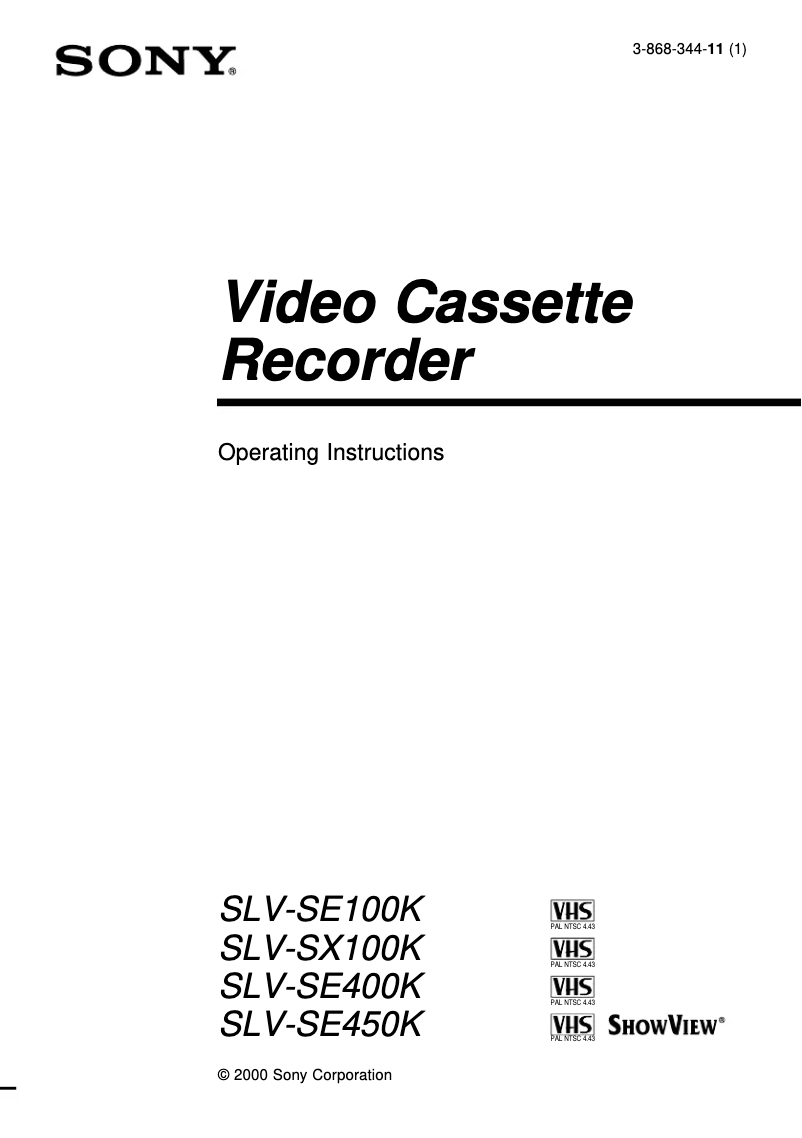 Page n°1 - Manuel utilisateur Sony SLV-SE100K